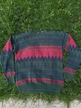 Vintage Stone Haven Classic Wear Nordic Geometric Crewneck Sweater Men's XL